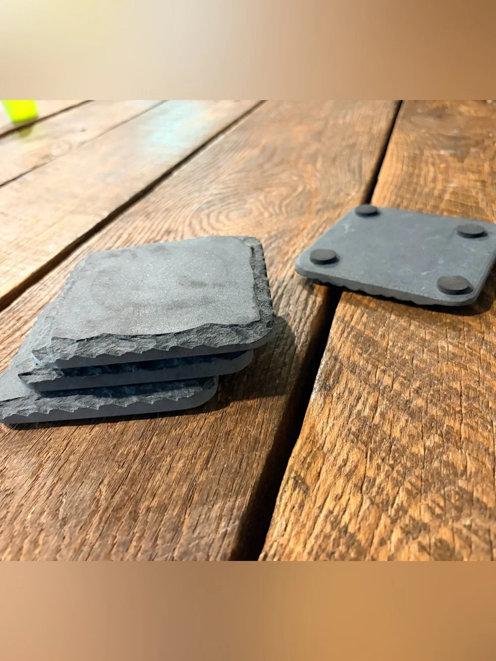 CRATE & BARREL / Slate Square Coasters - Black Stone Set of 4